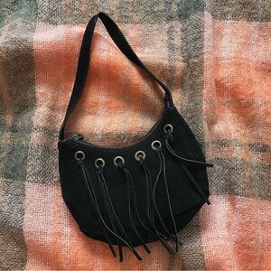 Mini genuine suede fringed bag